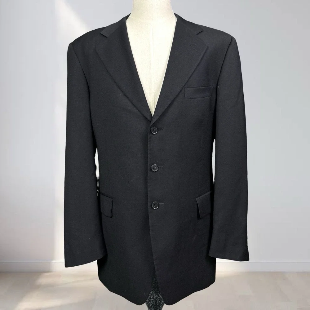 Pronto Uomo 3 Button Blazer Men 46L Black Rodina High Twist Wool Made in Italy